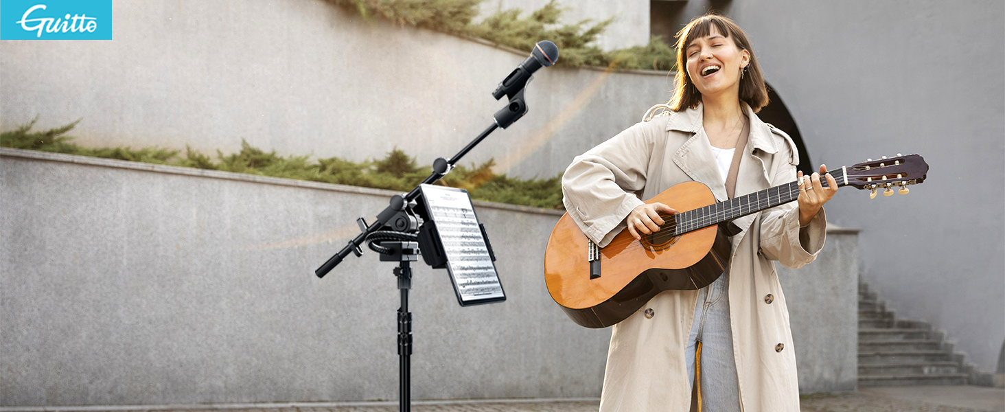 Підставка для мікрофона GUITTO з двома тримачами для смартфона/планшета, регульований кріплення, важка основа, для стрімінгу, подкастів, запису та живих виступів (GMS-04)
