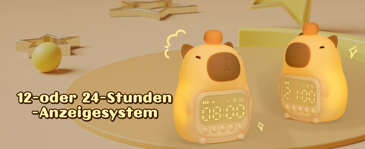 Capybara Alarm Clock with Night Light for Kids, 7 RGB Colors Cute Alarm Clock for Bedrooms, Ok to Wake Alarm Clock, Silicone Animal Table Lamp for Teenagers, Girls and Boys