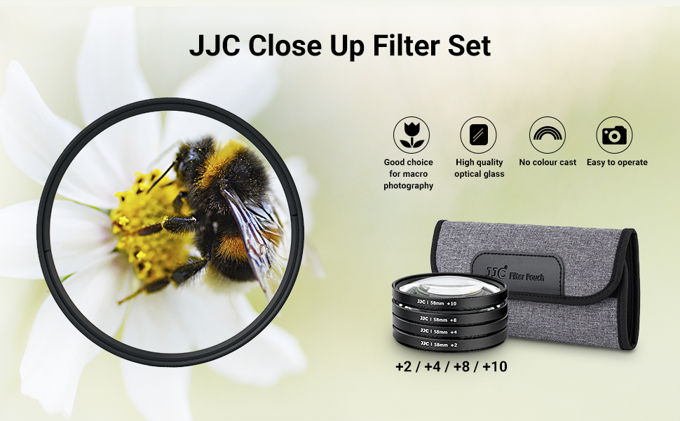 Фільтр JJC 58mm для макрозйомки (набір 4 шт. +2, +4, +8, +10) для Canon, Nikon, Sony, Olympus, Fuji DSLR камер