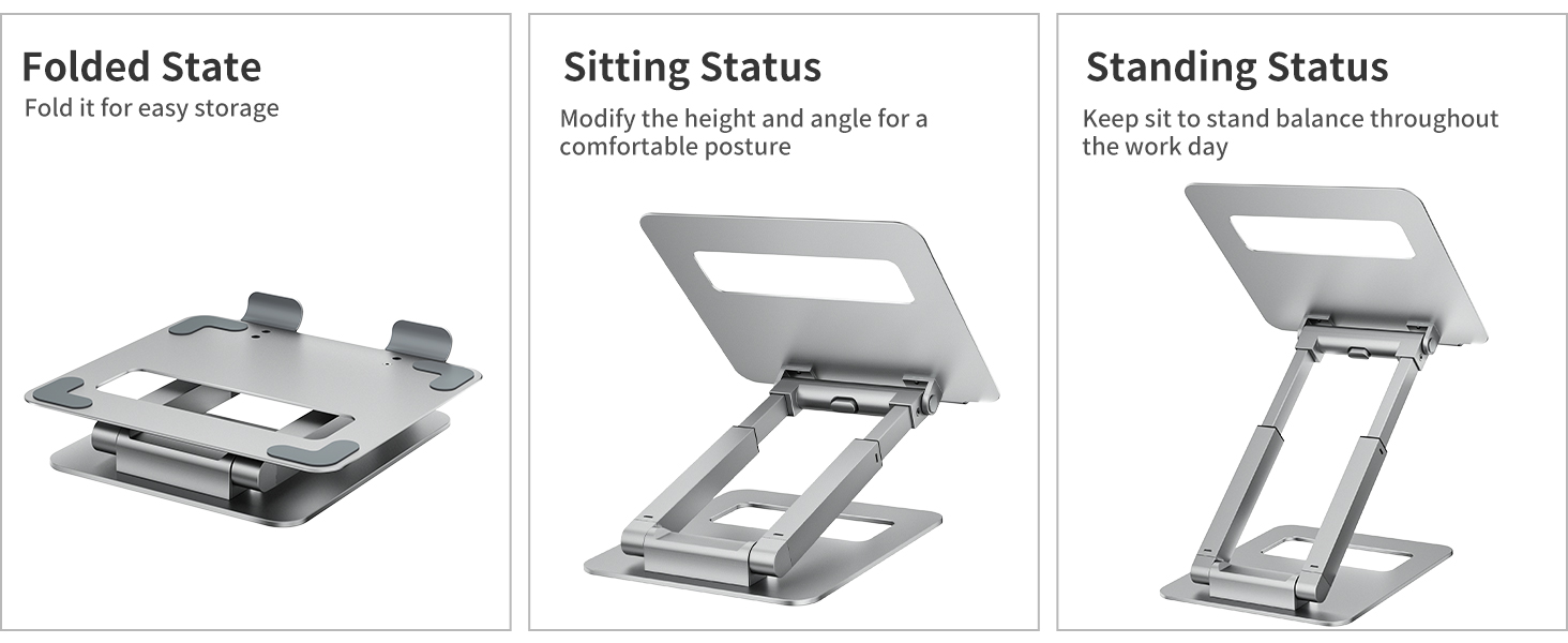 Adjustable Laptop Stand for Desk - Telescoping Design, Ergonomic Riser for 10-17 Inch Laptops (Silver)