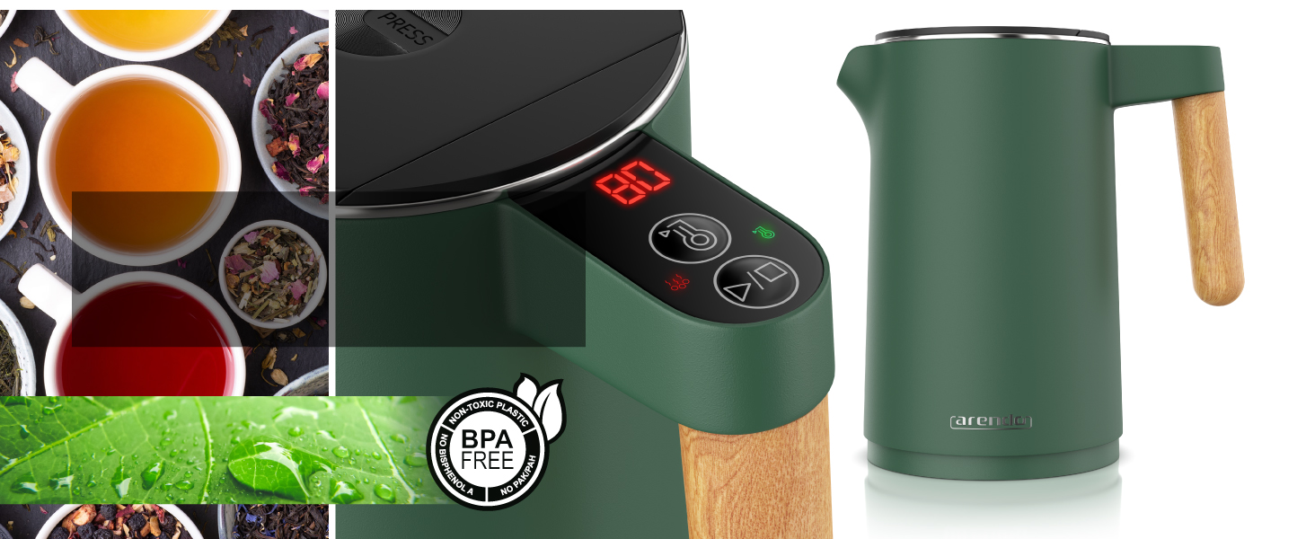 Набір кухонної техніки Arendo: електрочайник з регулюванням температури та тостер з 4-ма слотами (зелений)