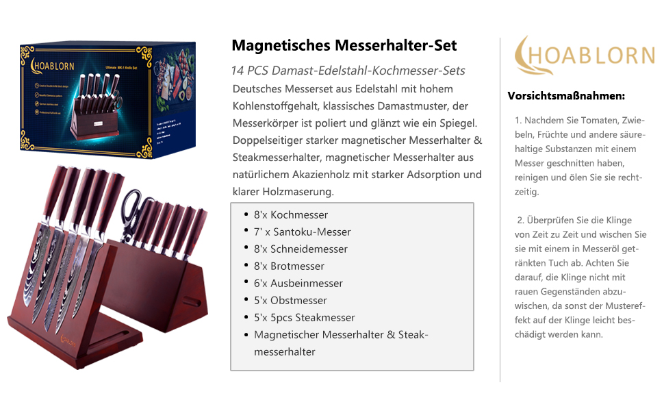 Набір кухонних ножів Hoablorn 15 предметів з блоком: високоякісний набір ножів з дерев'яним блоком, ідеальний для дому та як подарунок
