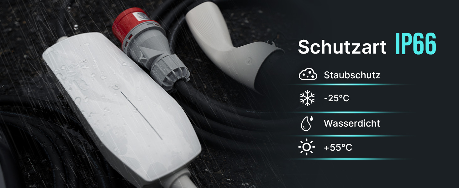 Teskee Мо́більна зарядна станція для електромобілів 11 кВт, роз'єм Type 2, кабель 6 метрів, 3-фазний CEE-штекер