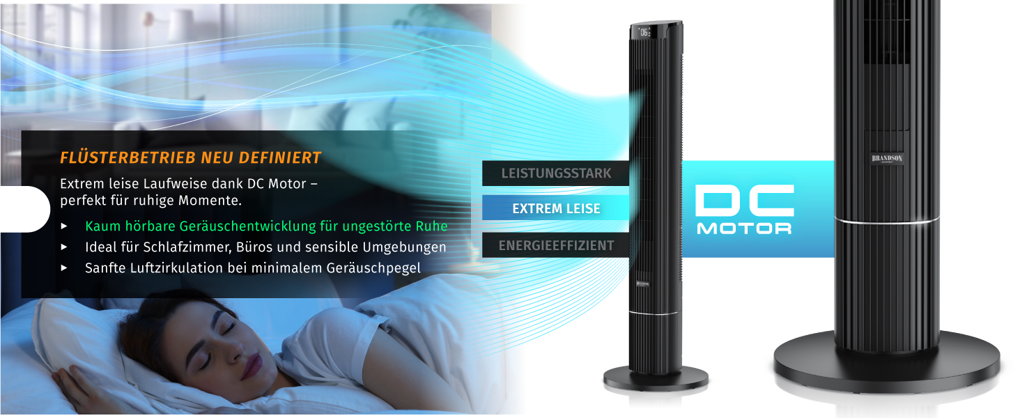 Вентилятор підлоговий Brandson DC Turm з Wi-Fi, керування через Smart Life, енергоефективний, тихий, з пультом - ECO GREEN