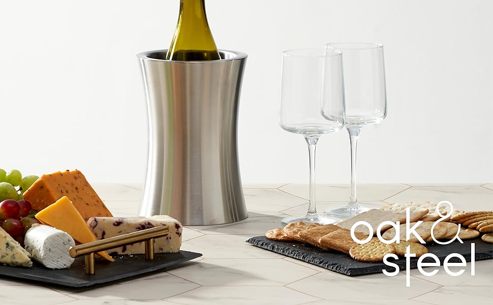 Преміум охолоджувач для вина з нержавіючої сталі Oak & Steel з подвійною стінкою та подарунковою коробкою - охолоджувач для вина, шампанського, пляшок. Елегантний та міцний, 1 шт.