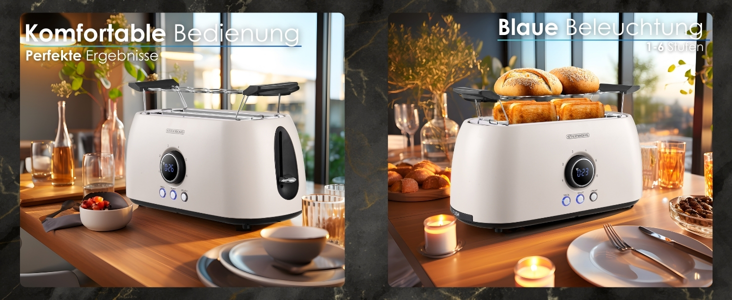 Тостер XXL 4-х секційний з підставою для бургерів | Цифровий дисплей | Автоматичне вимкнення | Тостер з широкими слотами (Бежевий Бульгур)