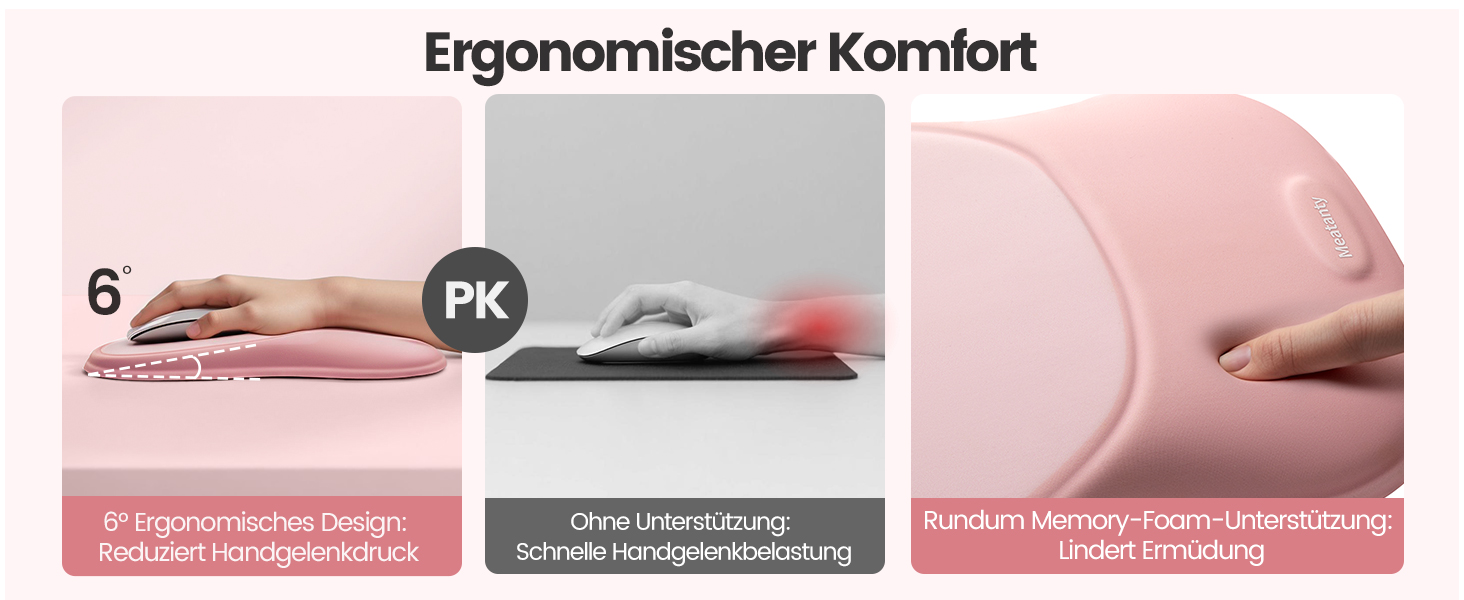 Підставка для зап'ястя Meatanty Ergonomische Handgelenkauflage – М'яка підставка з Memory Foam для клавіатури та миші, антиковзка, для офісу, дому та геймінгу (Світло-рожевий)