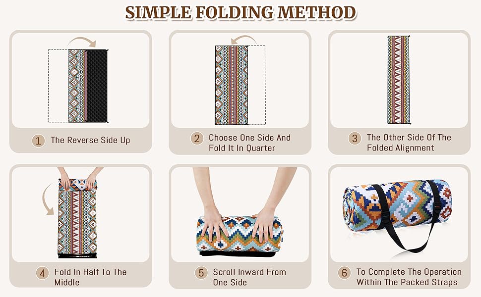 Плед для пікніка Boho водонепроникний XL (200x300 см) з ручкою та кілочками для пляжу, кемпінгу, парку – Boho стиль