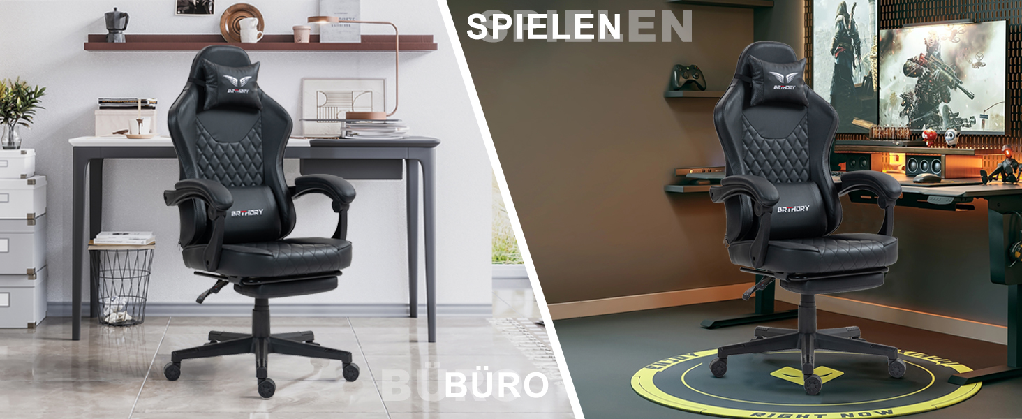 Геймерське крісло Racing Ergonomic Stoff – чорно-сіре з підставкою для ніг та регульованою спинкою (135°)