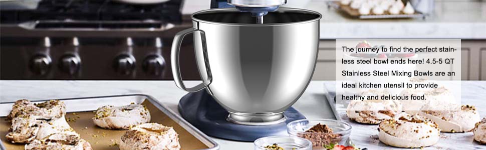 Миска з нержавіючої сталі GVODE для KitchenAid 4,5-5 л – аксесуар для міксера, металева чаша для кухонної машини