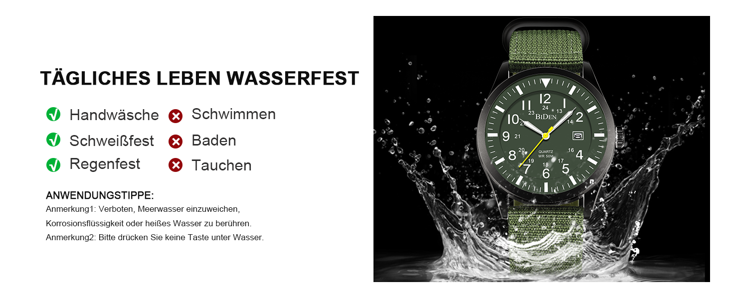 HANPOSH Годинник чоловічий військовий тактичний з датою, водонепроникний 3ATM, кварцовий, з індикатором 12/24 годин (зелений/чорний/зелений)