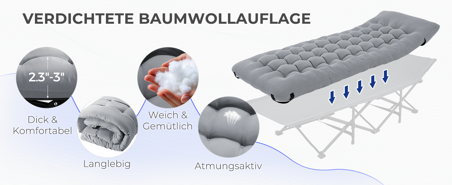 Ліжко похідне розкладне Palawano Extra Wide 190x71 см з матрацом для кемпінгу, сіре