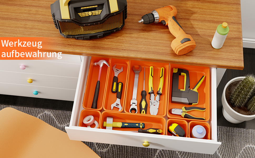45 Piece Drawer Organizer Set for Office with 3 Sizes, Vanity Makeup Organizer Drawer, Storage Desk Organizer Drawer System for Kitchens, Bedrooms, Bathrooms, Office, Grey (3 - Sizes, Orange (45 Pieces))