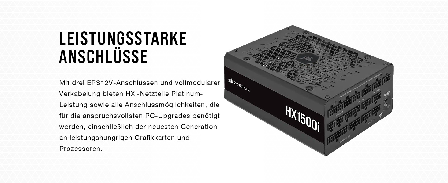 Блок живлення Corsair HX1000i 1500W, повністю модульний, ATX 3.1 & PCIe 5.1, 80 Plus Platinum, iCUE, чорний