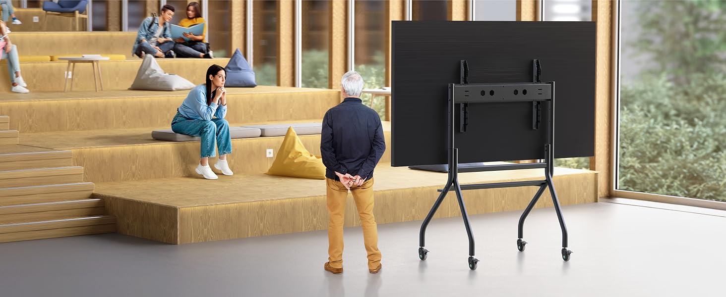 ONKRON Mobile TV Stand for 70-110 inch TVs - Adjustable Height, Rolling Base, VESA 1000x800, Black - TS2081-B / TS2080