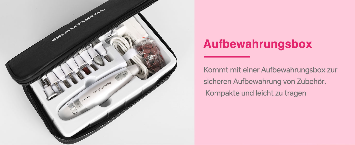 Набір для манікюру та педикюру Beautural, електричний фрезер для нігтів з LED-підсвічуванням, 10 насадок, для догляду за руками та ногами