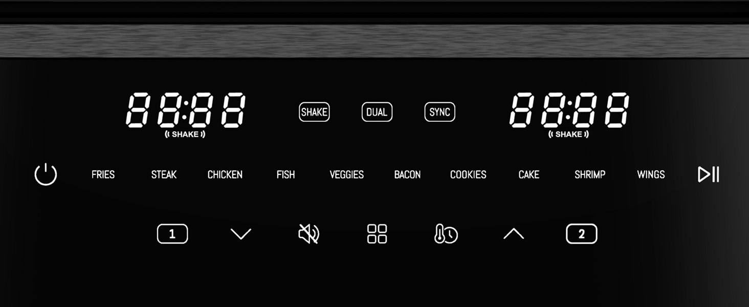 Електрична фритюрниця повітряна 11л, 2 камери з грилем, 10-в-1, без олії, з нагадуванням про струшування <60дБ, з антипригарним покриттям, 78 рецептів