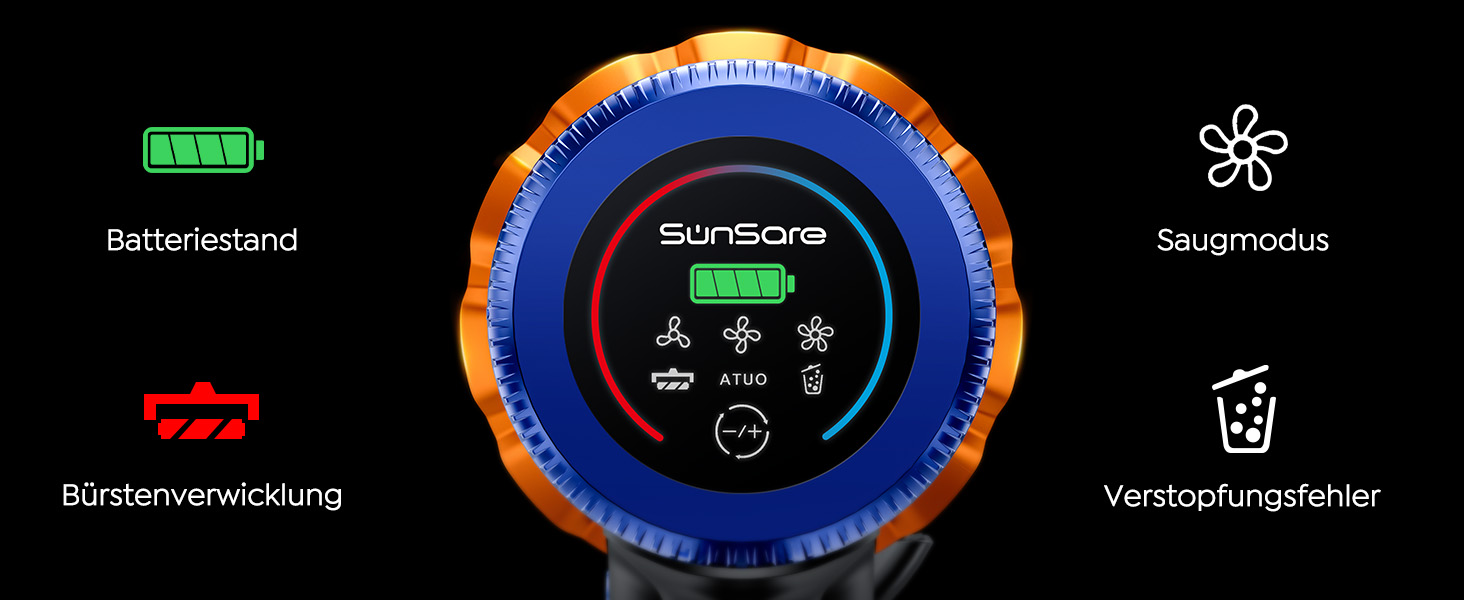 Акумуляторний бездротовий пилосос SunSare 600W, 50000Pa, 65 хв роботи, з гнучким шлангом 1м, аромафункцією та автоматичним режимом для килимів, твердих підлог та шерсті тварин