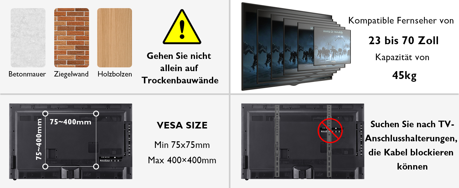 BONTEC Swivel & Tilt TV Wall Mount - Full Motion for 23-70 inch LCD LED Curved TVs & Monitors (up to 45kg, VESA 400x400mm)