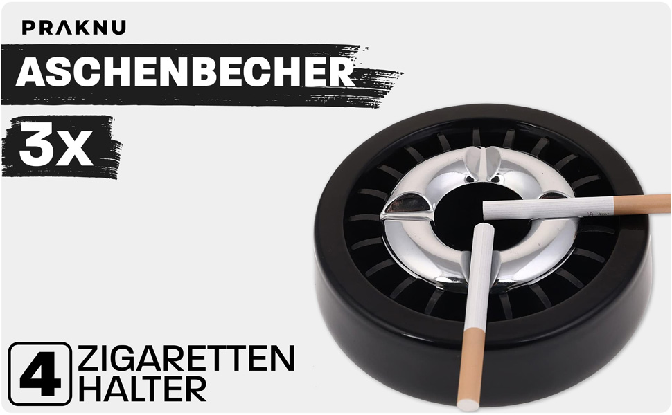 Переносний попільничка Praknu 3 Gluttöter для вулиці та дому: чорний, вітрозахисний, миється в посудомийній машині, стійкий до погодних умов