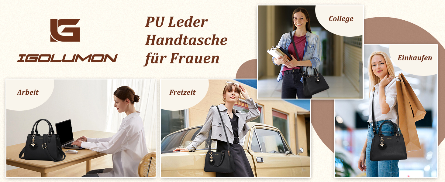 Жіноча сумка IGOLUMON шкіряна середнього розміру, сумка-тоут, сумка на ручку, чорна