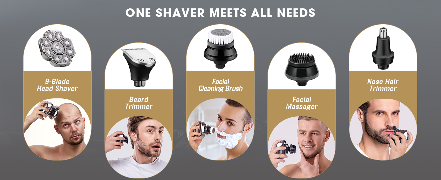 Електрична машинка для гоління 9D для чоловіків, 5-в-1 набір для догляду, LED-дисплей, USB-C зарядка