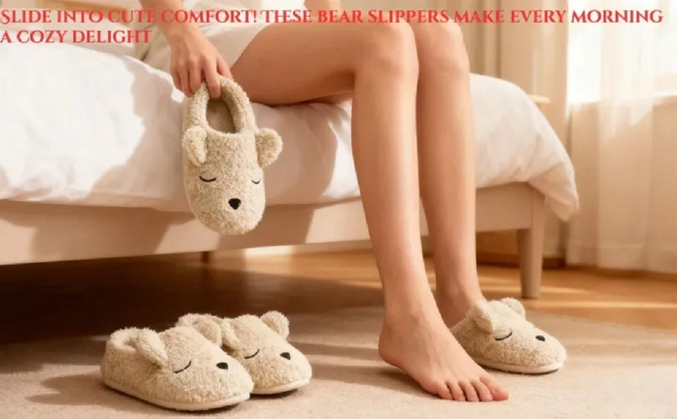 Тапочки плюшеві для дому FakeFace, пара, з милим ведмедиком, розмір 38/39 EU, бежеві