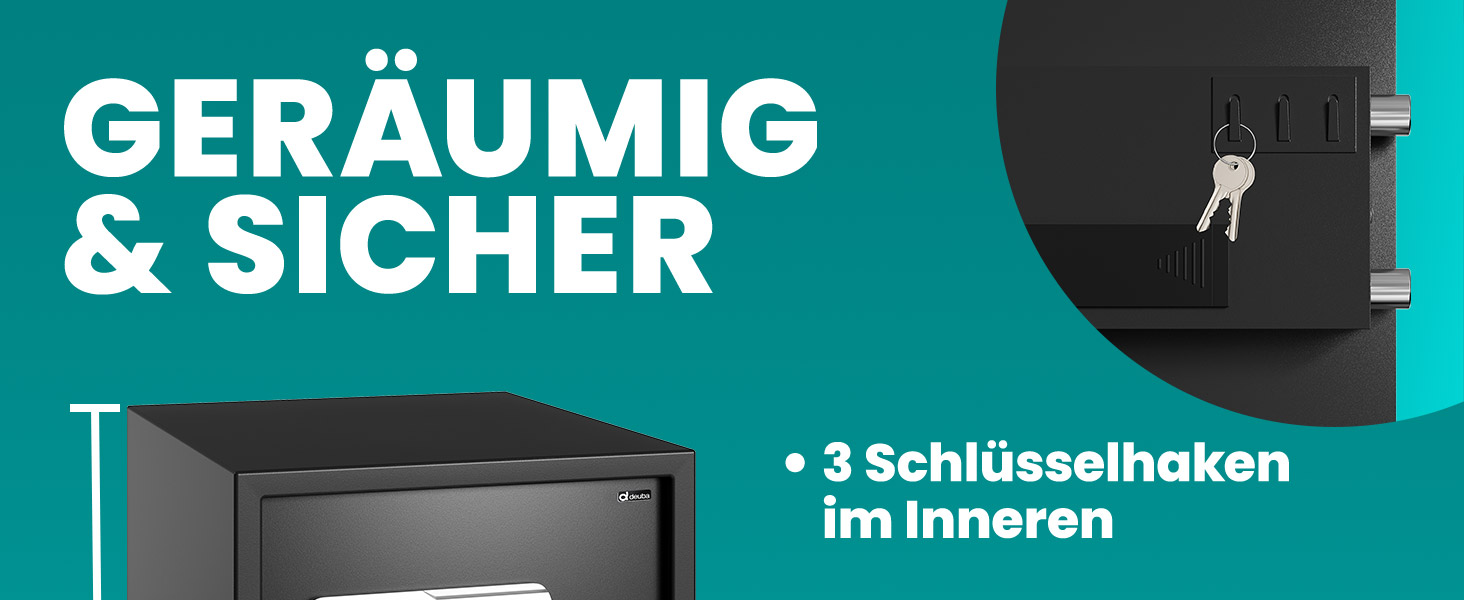 DEUBA® XXL електричний сейф 35x40x40 см, 4 мм, з подвійними сталевими болтами, внутрішнім освітленням, монтажним комплектом. Сейф для документів, меблевий сейф, срібний