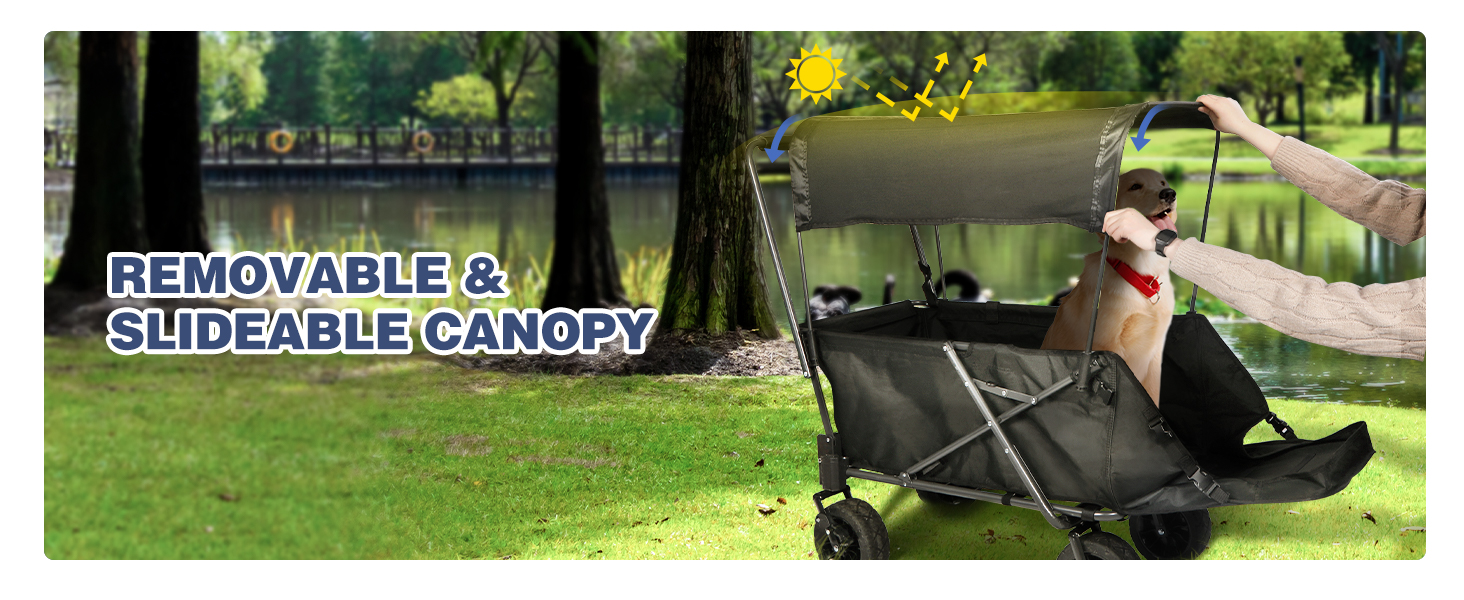 Складаний візок для собак REDCAMP з висувним задом, міцний, 134 л, великий, для кемпінгу, саду, спорту, покупок (Чорний, з сонцезахистом)