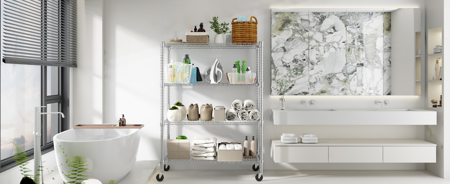 Adjustable 5-Tier Wire Shelving Unit with Wheels and Leveling Feet