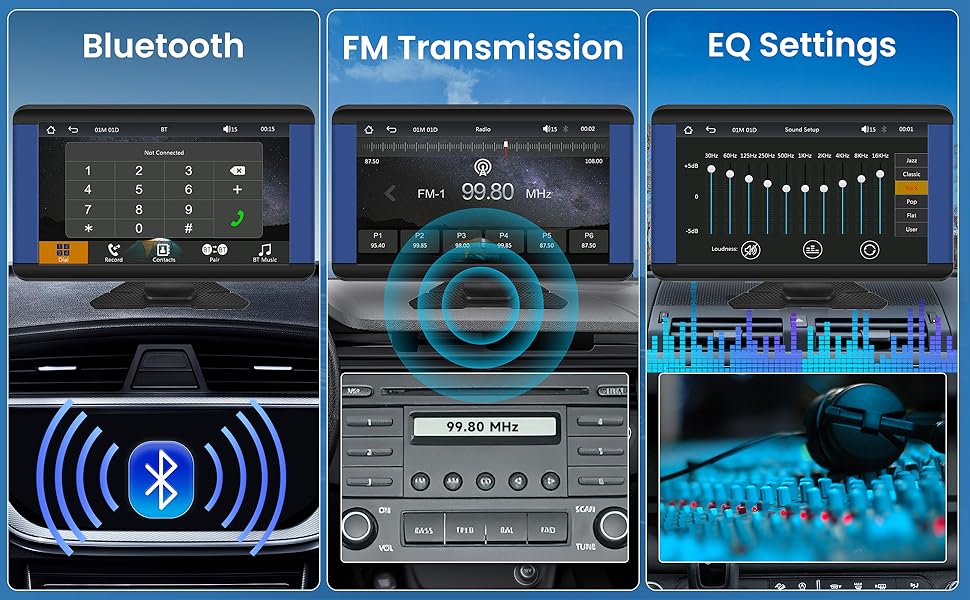 Портативне автомобільне радіо Rimoody 7'' з IPS-дисплеєм, Bluetooth, CarPlay, Android Auto, FM-трансмітером, GPS, голосовим управлінням, USB/AUX/TF для авто 7-32В