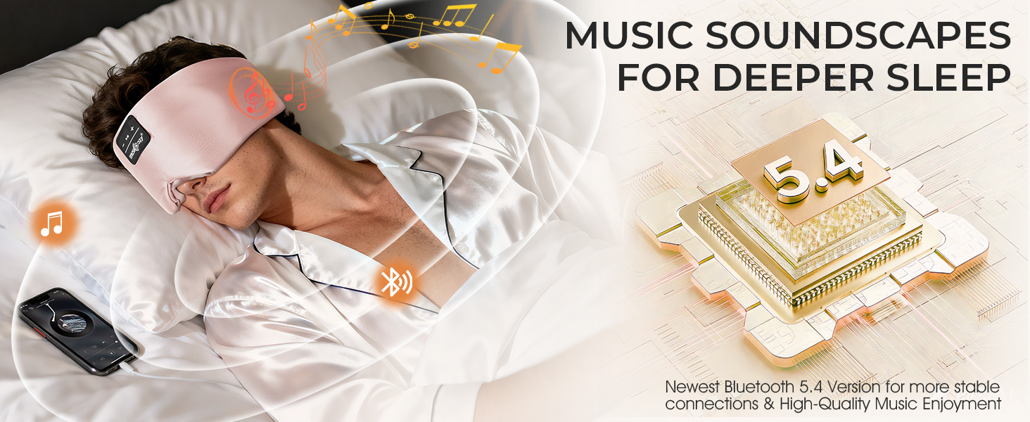 Маска для сну Bluetooth Musicozy з шовку (рожева): 3D маска з навушниками, повна темрява, для чутливих вух та очей, 14 годин автономії