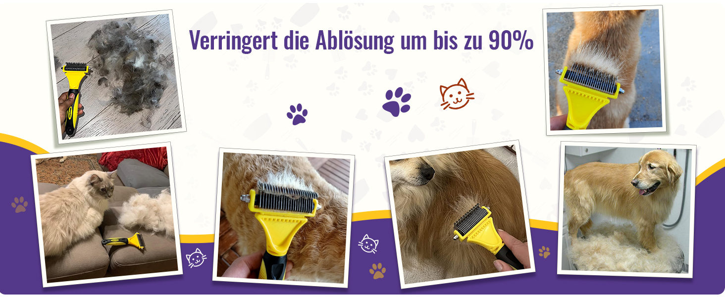 Щітка для собак та котів, 12+23 зубчики, сталевий гребінь для видалення шерсті, двостороння, проти ковтунів, для дому (M, яскраво-жовтий)