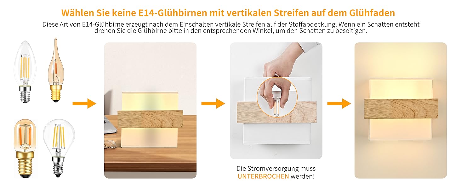 Настінний світильник Gleonlux Wandleuchte Holz, Внутрішнє освітлення в стилі ретро, Boho, Industrial, для дому, сходи, вітальня, спальня, коридор, матеріал: дерево, тканина, цоколь E14, розмір 22.5x13x20 см