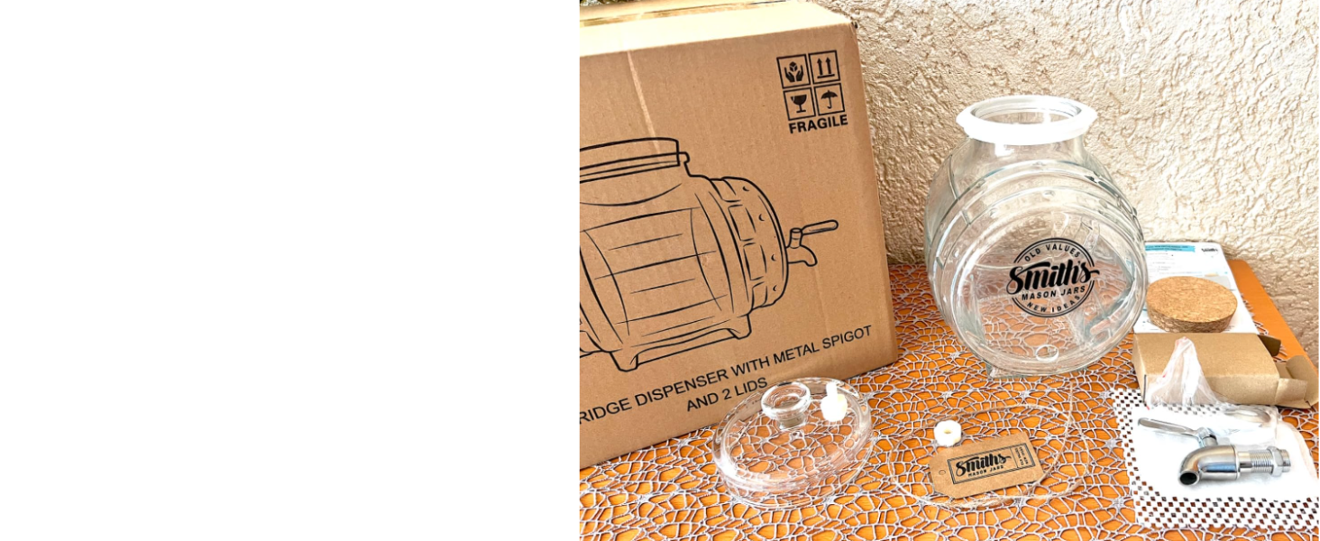 Диспенсер для води Smiths Mason Jars 5 л зі сталевим краном і скляною кришкою — для холодильника, для напоїв, інфузованої води та соків, металевий кран, компактний дизайн