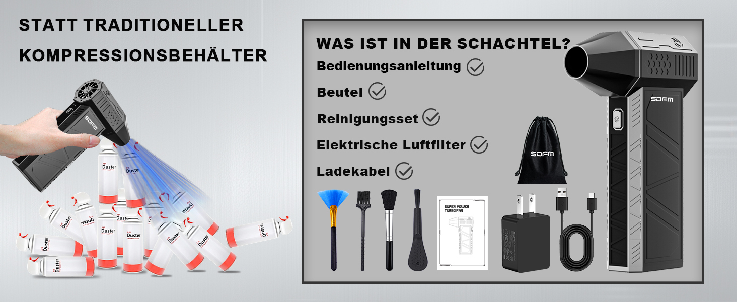 Електричний пилосос для чищення повітряним струменем X3Max-Black: Комплект для чищення ПК, електроніки, диванів, авто