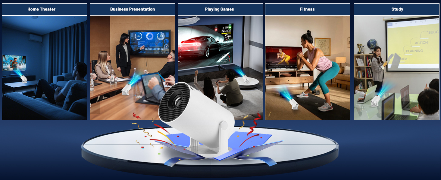 Проектор Mini Beamer 4K Smart Heimkino з Android 11, Wi-Fi 6, Bluetooth 5.4, автотрапецеїдна корекція, 180° поворот, 130-дюймовий екран для Phone/PC/Lap (Білий)