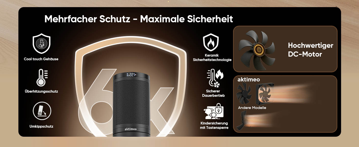 Електричний обігрівач з керамічним нагрівачем 1500W з термостатом, захистом від перегріву, перекидання та для дітей, таймером 12 год, дистанційним керуванням (Чорний, Classic)