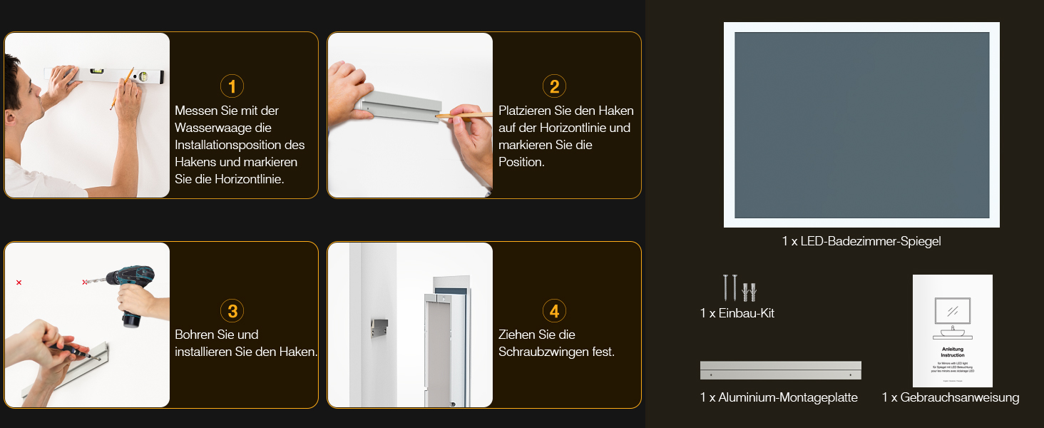 Дзеркало для ванної кімнати з підсвічуванням 50x70 см, LED, антизапарник, 2 кольори світла (3000K/6500K), прямокутне, горизонтальне/вертикальне, без рами