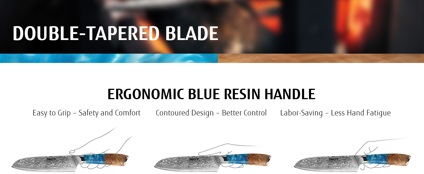 Японський ніж Hecef Damast з високоякісною ручкою з харчової смоли, 20 см. Професійний ніж для кухні з 67 шарів дамаської сталі, гострий, з захистом для леза. Ідеальний подарунок шеф-кухарю та поціновувачу кулінарії.