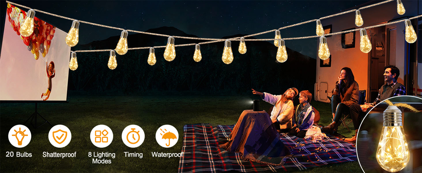 LED ліхтарна гірлянда Redefun 9м для дому та саду, 16 лампочок, 8 режимів, таймер, декорація для вечірки, саду, балкону, шнур живлення