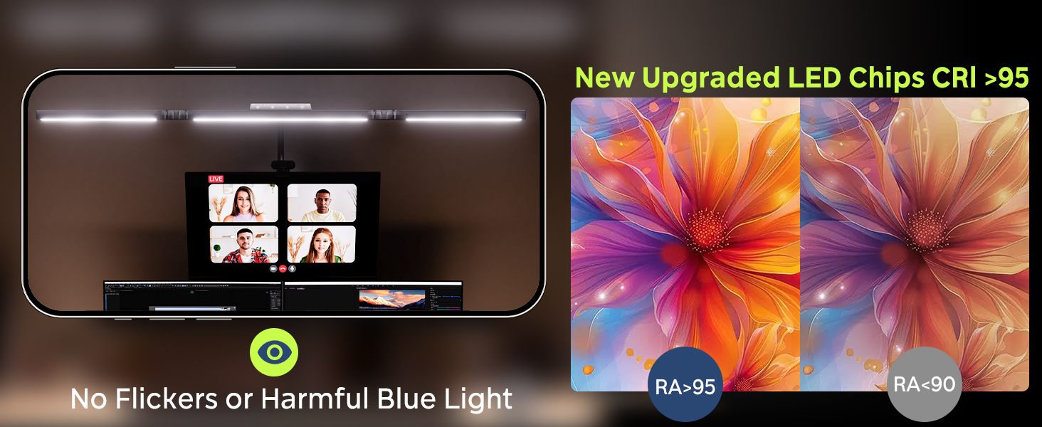 Настільна лампа для робочого столу з 3 джерелами світла, 24W, 100см, денне світло, з пультом дистанційного керування, регульована яскравість, лампа для монітора, модель «Лебідь», матовий чорний колір