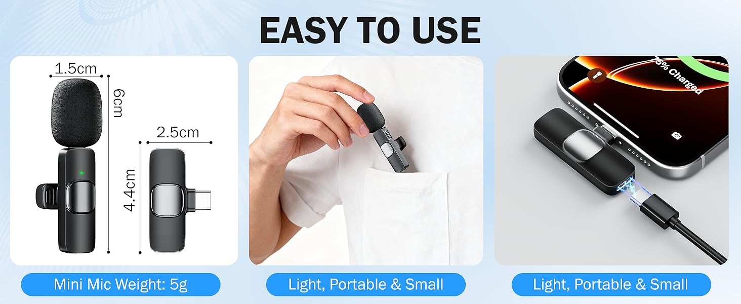 Беспроводной петличный микрофон для телефона/iPhone/iPad/камеры, Mini-микрофон для стриминга, подавление шума, Plug & Play, идеален для видеосъемок, подкастов, YouTube, TikTok & интервью (K9)