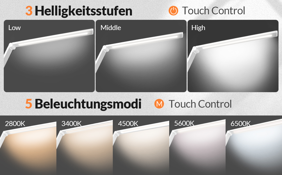 LED лампа настільна диммерна, 5 кольорів та 3 рівні яскравості, для читання, дітей, офісу, USB-порт, чорна (MT-856)