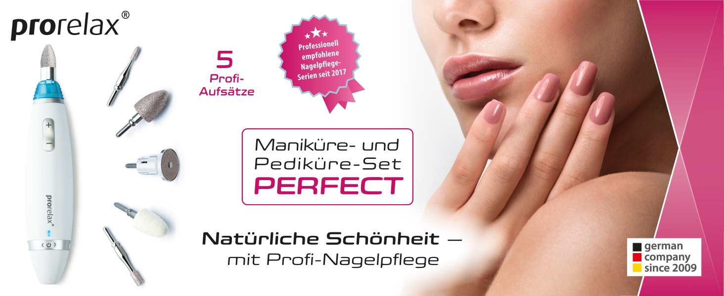 Набір для манікюру та педикюру Prorelax PERFECT | Для жінок та чоловіків | Професійний догляд за руками та ногами вдома та в дорозі | 5 високоякісних насадок з хірургічної сталі