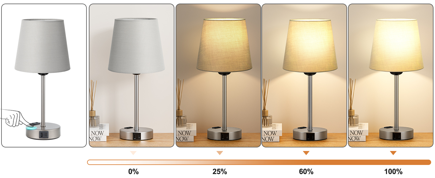 Настільна лампа Kakanuo з торшером, 2 шт. з USB-портами та диммуванням, для спальні, вітальні, дитячої кімнати, офісу (сірий)
