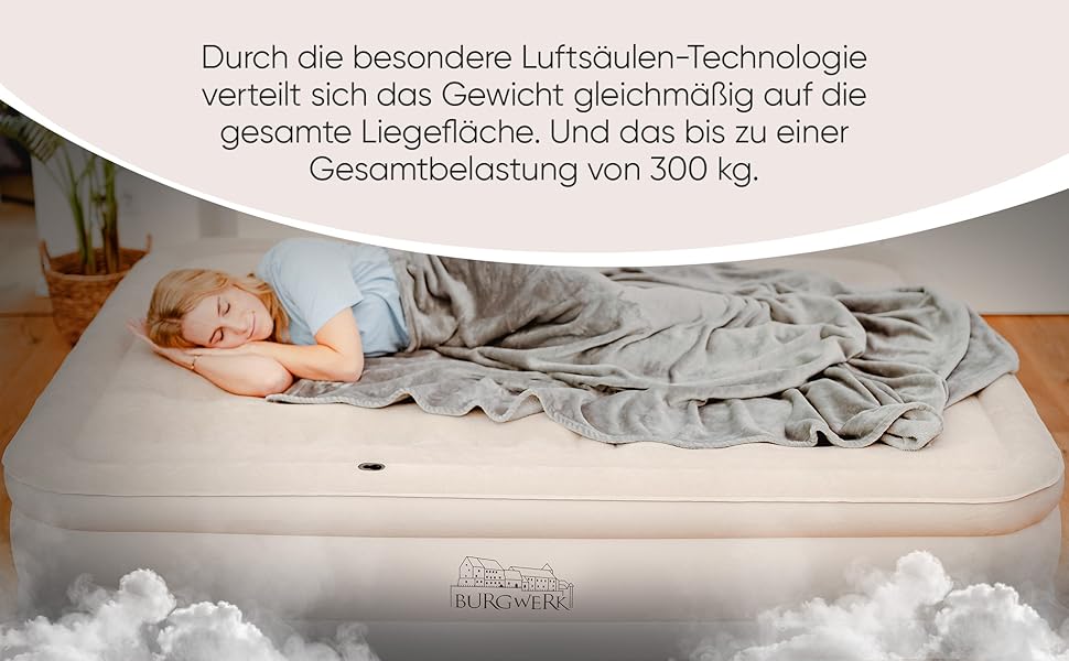 Надувне ліжко для 2 осіб [3-в-1 система] | Елегантне гостьове та кемпінгове ліжко | Надувна матрац з електропомпою 150x200 | Самостійно надувна повітряна матрац для 2 осіб, бежевий