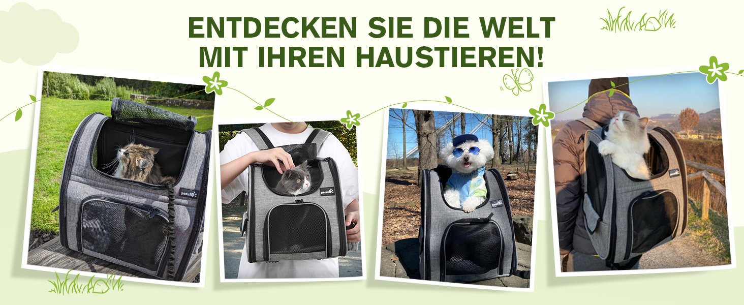 Pecute Pet Carrier Backpack with Mesh Window - Portable & Foldable Cat Carrier, Breathable & Lightweight Dog Carrier - Waterproof Oxford Cloth, Large Capacity, Non-Slip Gray
