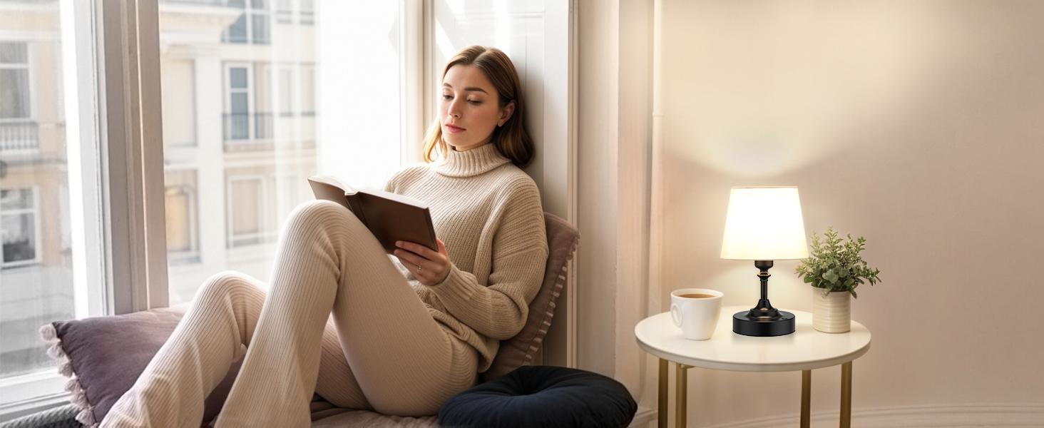 LED настільна лампа бездротова з торшером з льону, сенсорне керування, регулювання яскравості, білий колір, USB-C, для спальні, вітальні, кухні, декор (латунь), 40см, 24см