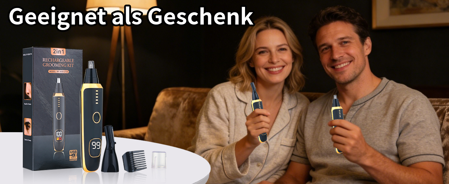 Триммер для носа, брів та вух LED з USB-C зарядкою, водонепроникний IPX7, чорний